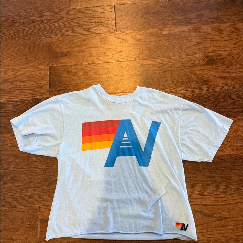 Aviator Nation Light Blue Tee with Rainbow Logo